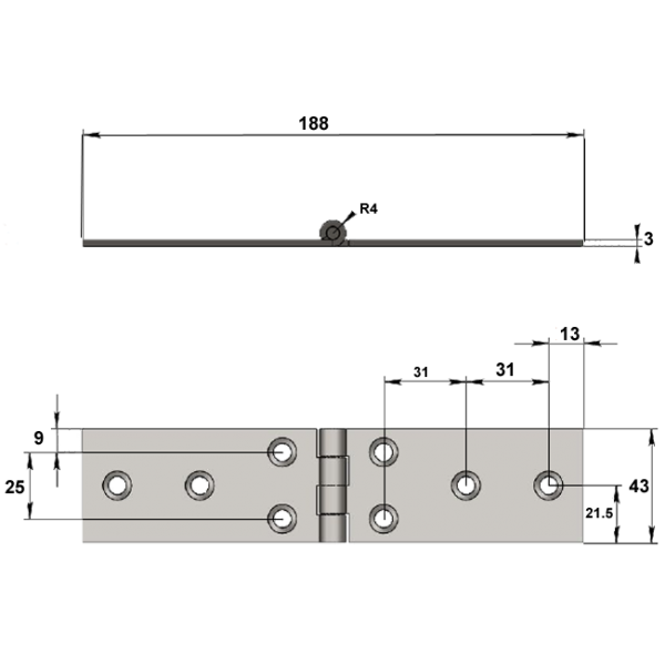 Петля КК № 320 L 200 мм 2,5 мм